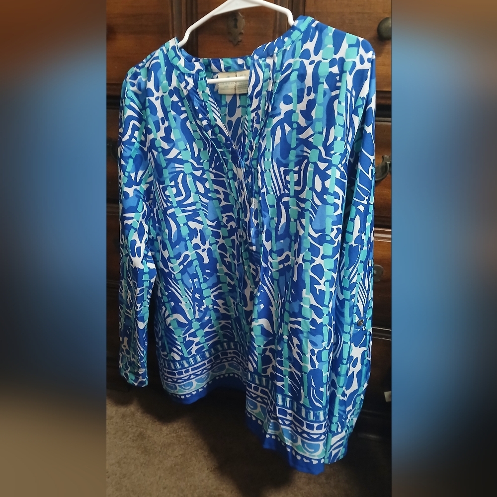 Caribbean Joe Blue and Green Tunic Top